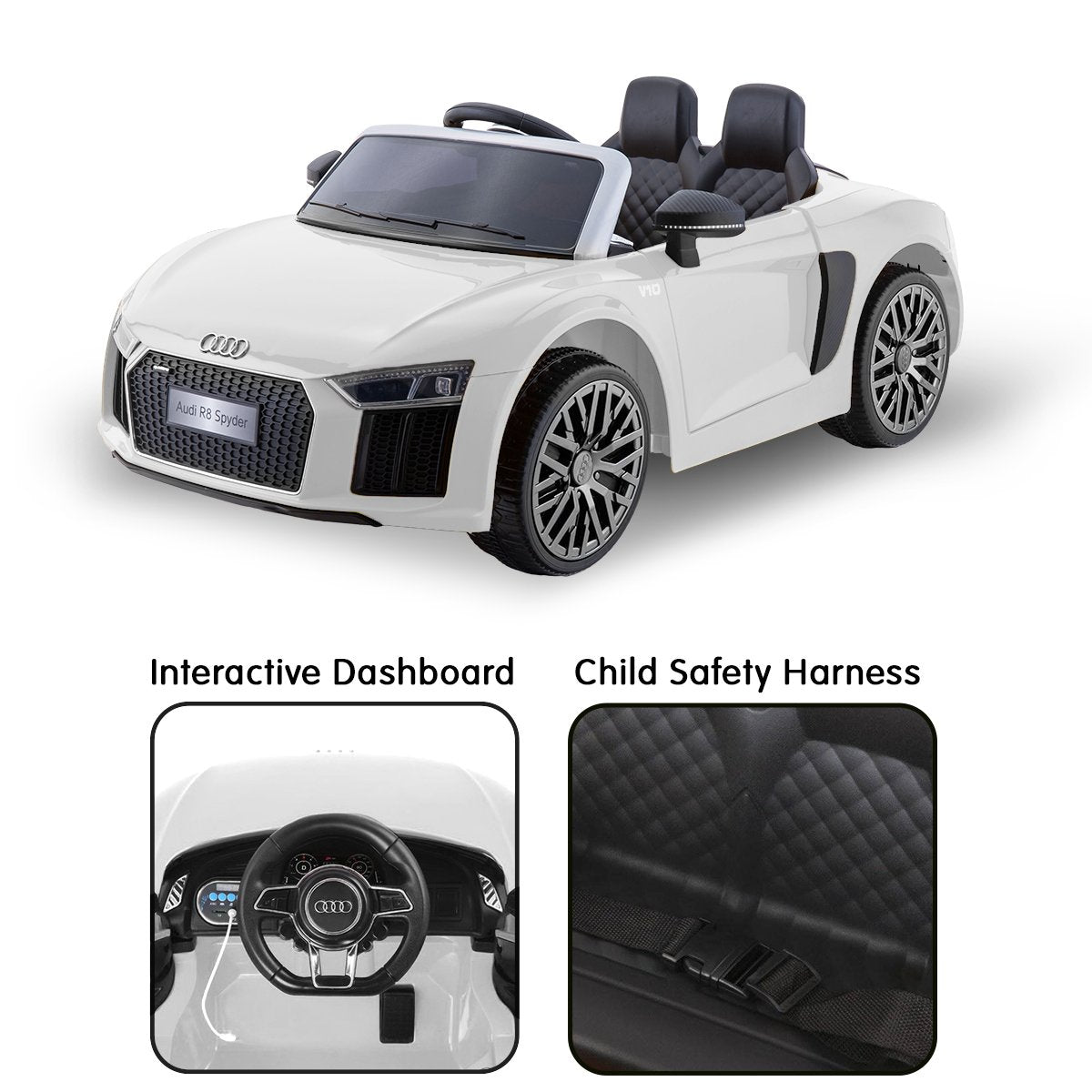 R8 Spyder Audi Licensed Kids Electric Ride On Car Remote Control White