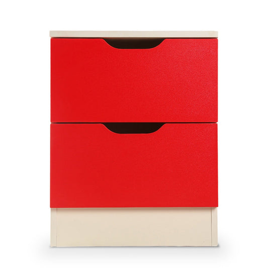 Bedside Table with Drawers MDF Cabinet Storage 51 x 40cm - White Red