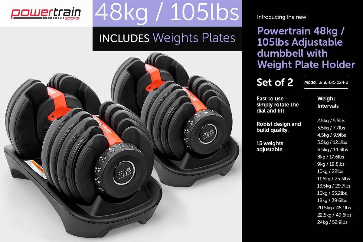 48kg Powertrain Adjustable Dumbbell Home Gym Set