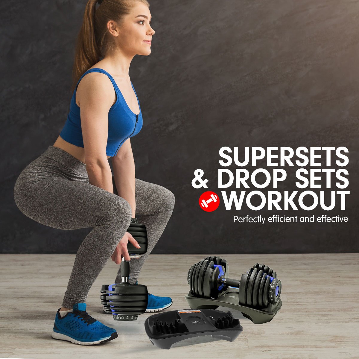 48KG Powertrain Adjustable Dumbbell Set With Stand Blue