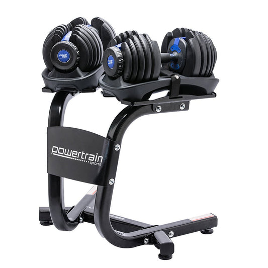 48KG Powertrain Adjustable Dumbbell Set With Stand Blue