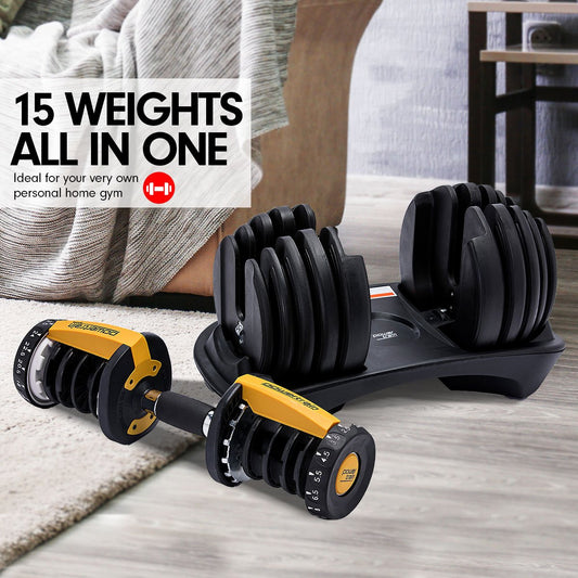 1x 24KG Powertrain Adjustable Home Gym Dumbbell - Gold