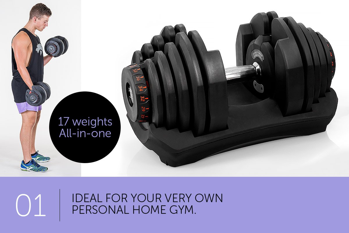 2x 40kg Powertrain Adjustable Dumbbells Home Gym Set