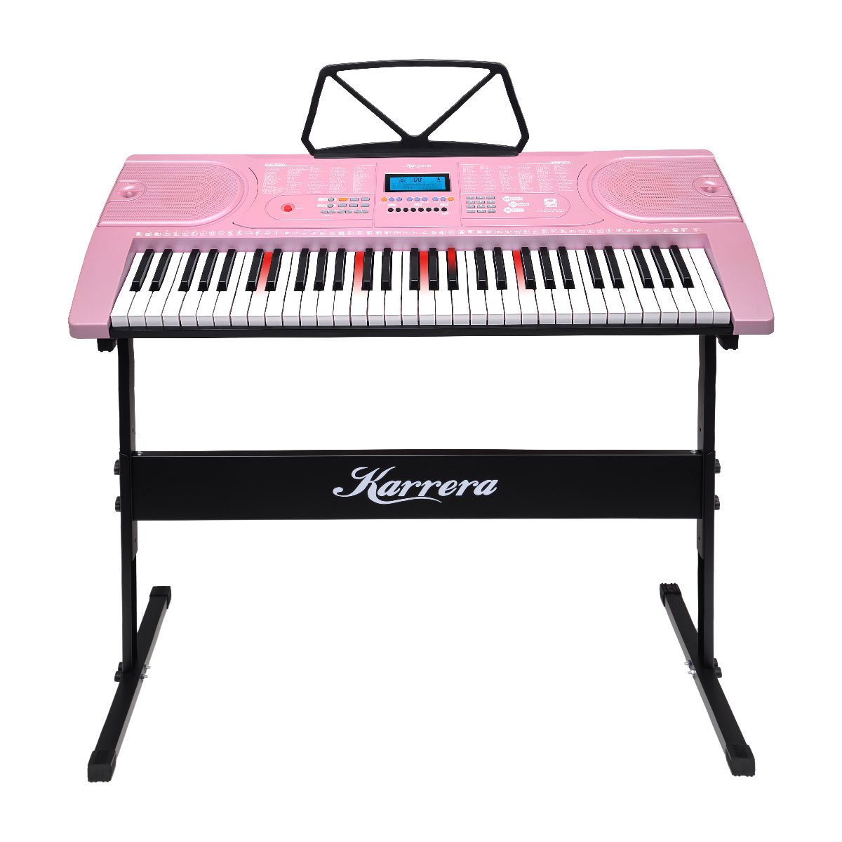 Karrera 61 Keys Electronic LED Piano Keyboard with Stand - Pink