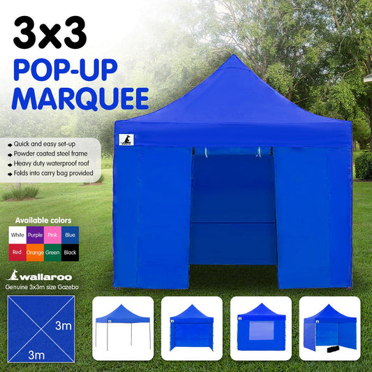 Gazebo Tent Marquee 3x3 PopUp Outdoor Wallaroo - Blue