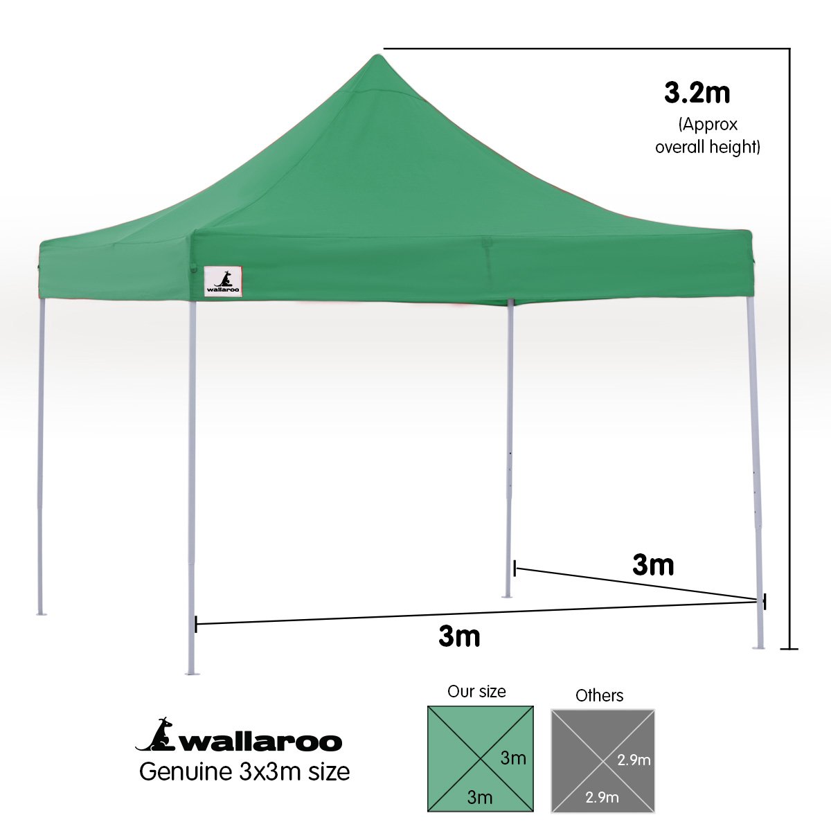 Gazebo Tent Marquee 3x3 PopUp Outdoor Wallaroo - Green