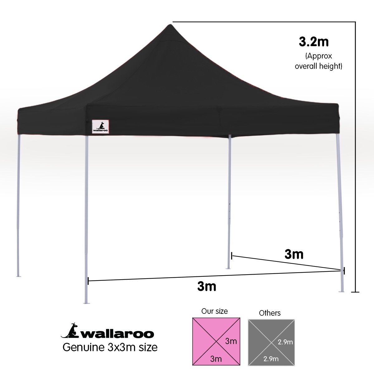 Gazebo Tent Marquee 3x3 PopUp Outdoor Wallaroo Black