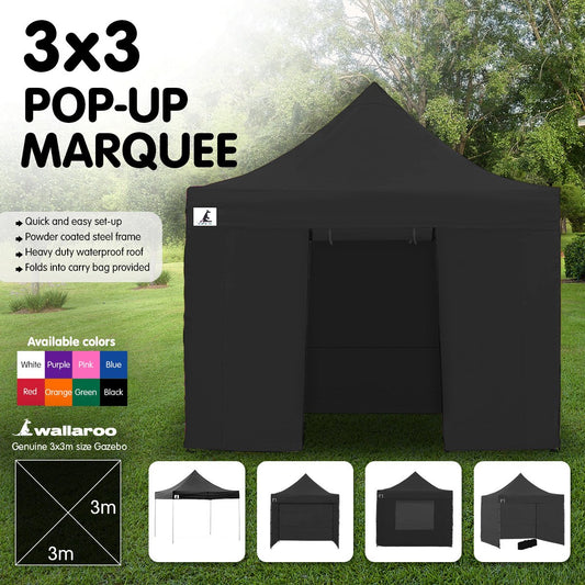 Gazebo Tent Marquee 3x3 PopUp Outdoor Wallaroo Black