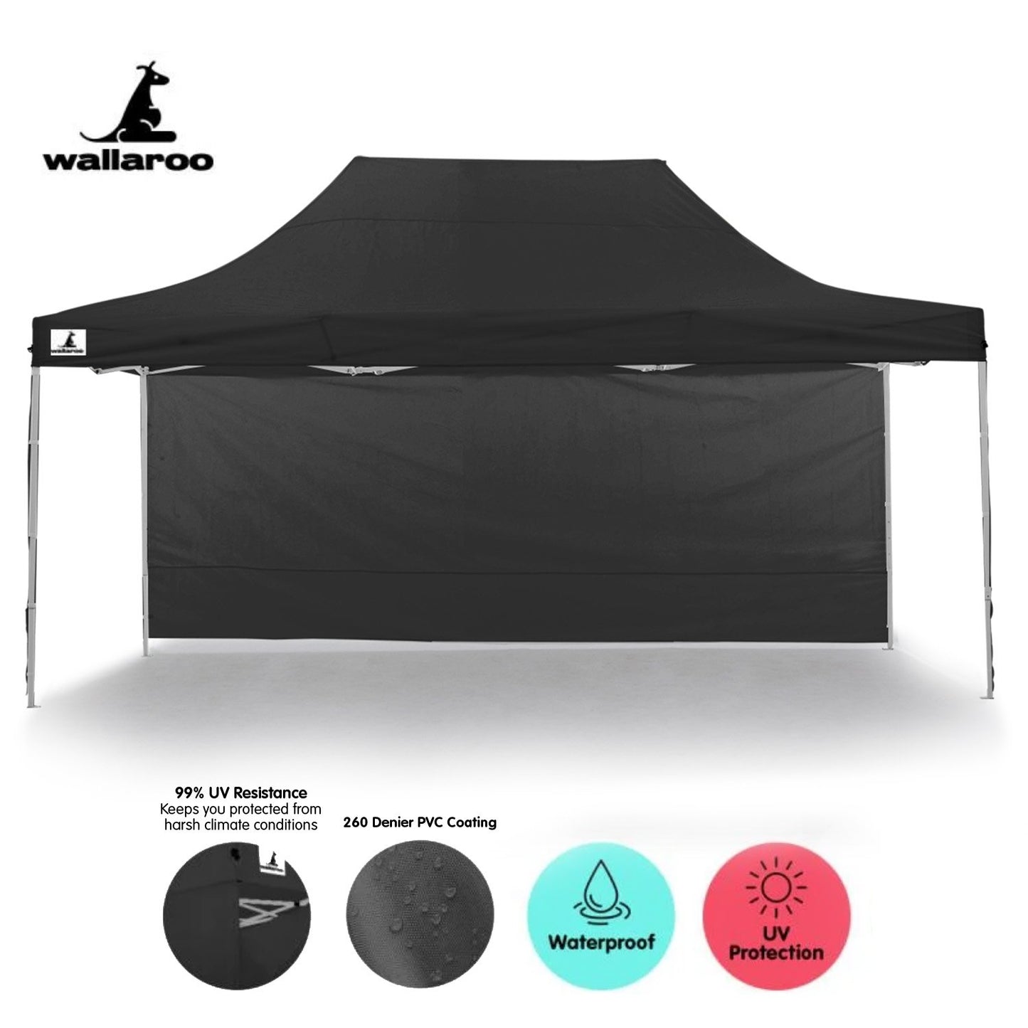 Gazebo Tent Marquee 3x4.5m PopUp Outdoor Wallaroo Black