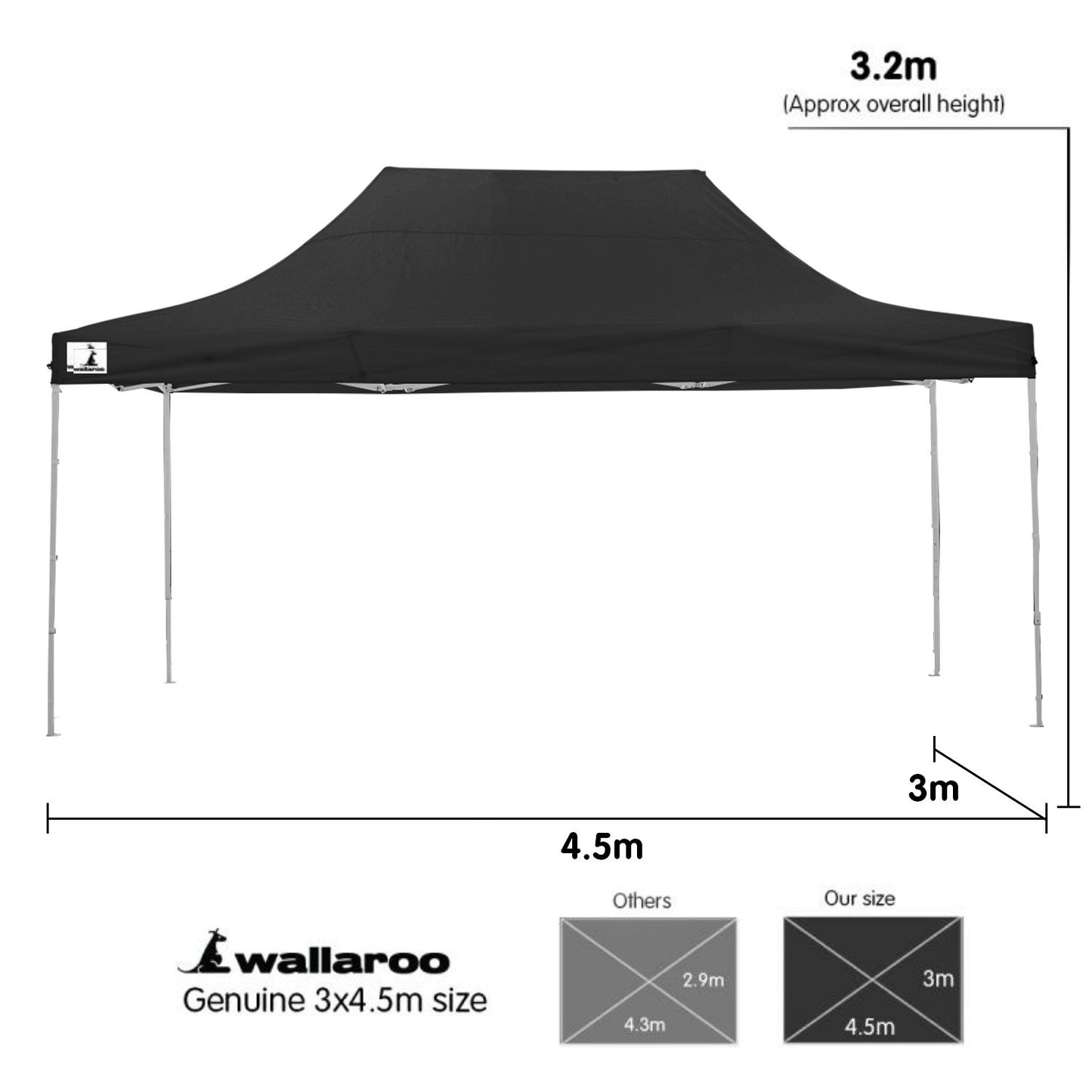 Gazebo Tent Marquee 3x4.5m PopUp Outdoor Wallaroo Black