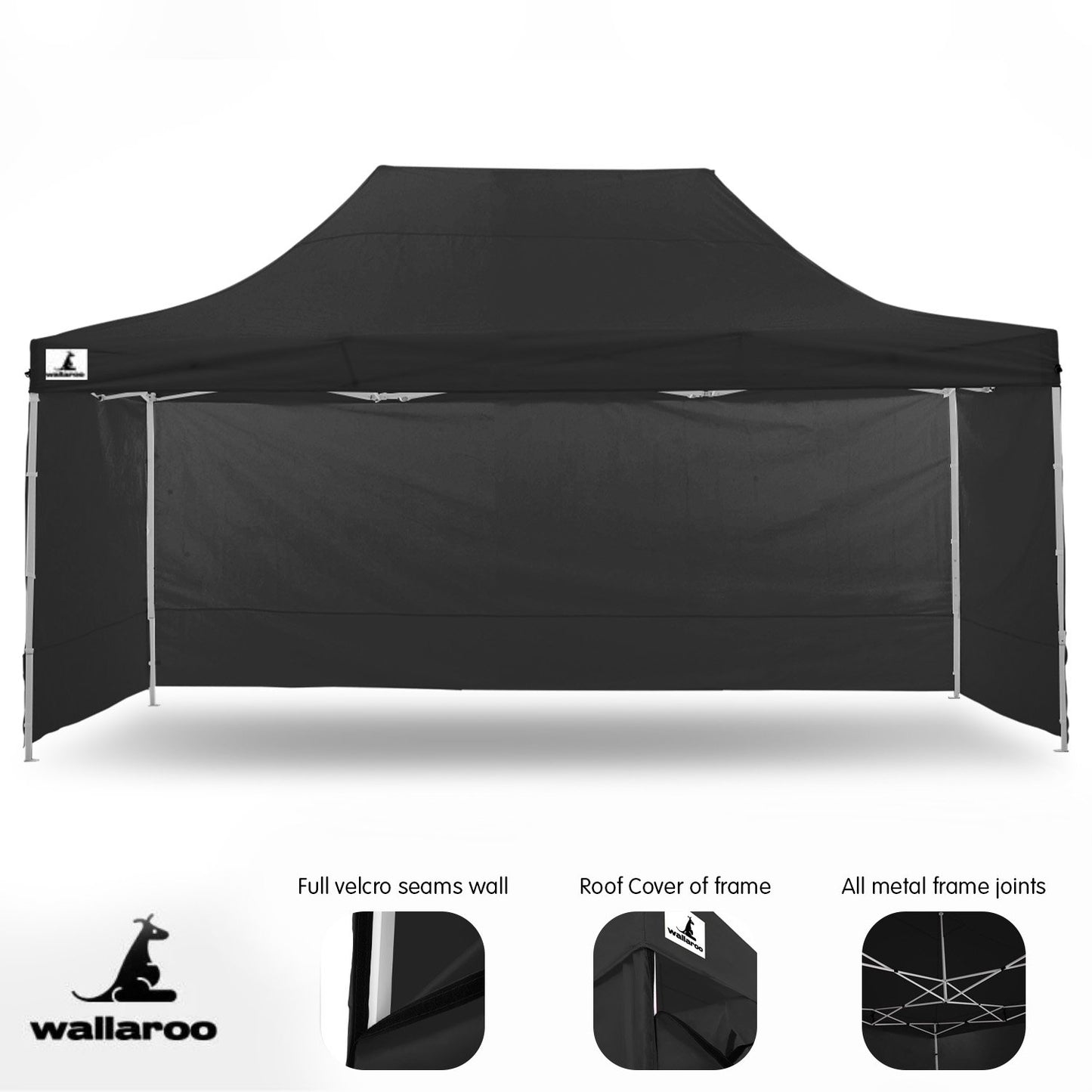 Gazebo Tent Marquee 3x4.5m PopUp Outdoor Wallaroo Black