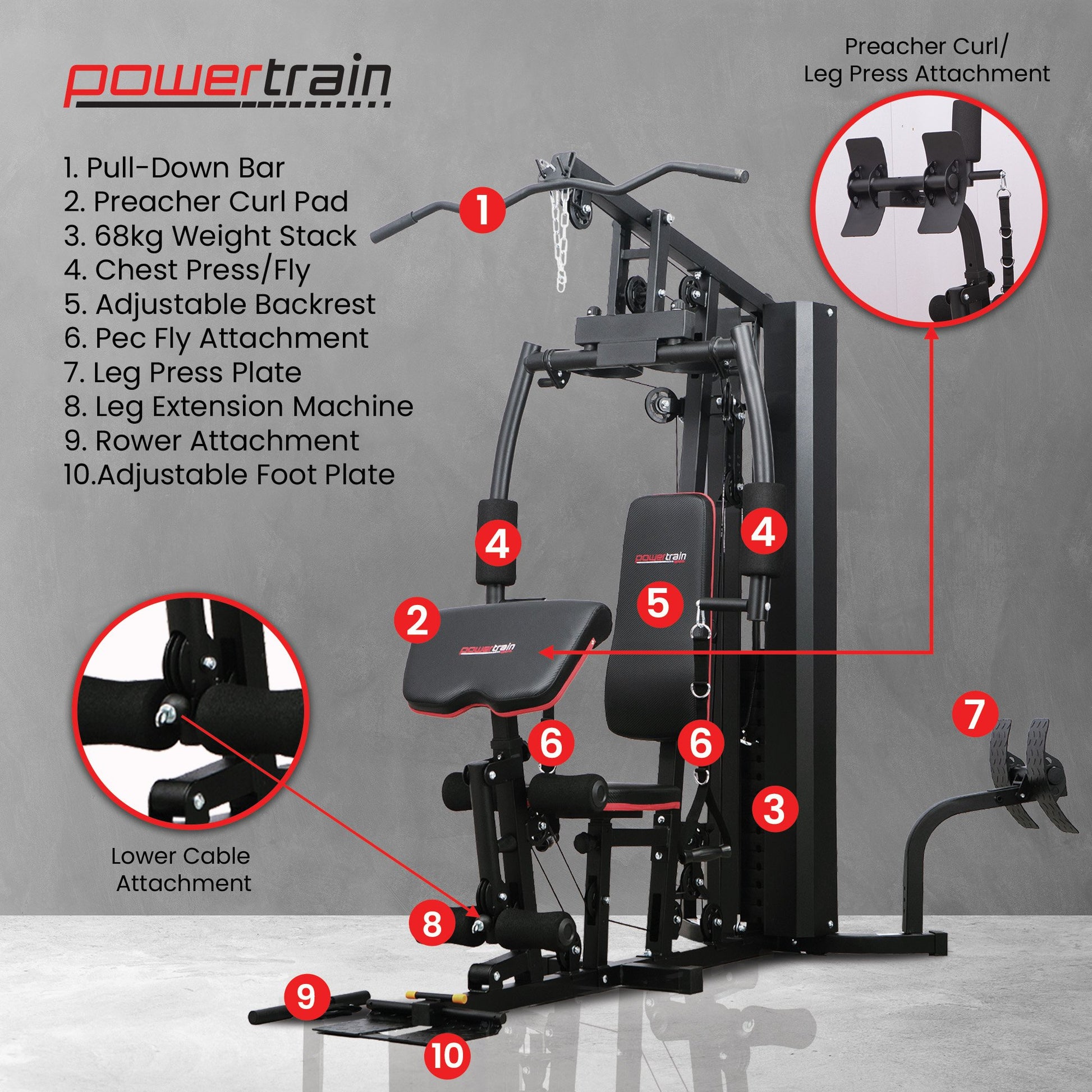 Powertrain JX-89 Multi Station Home Gym 68kg Weight Cable Machine