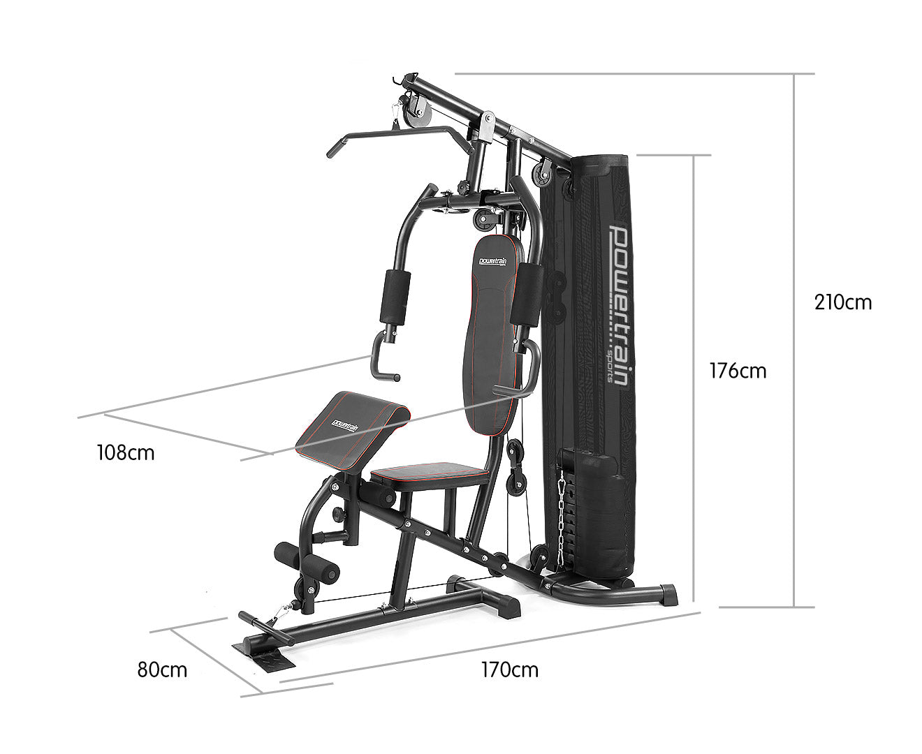 Powertrain Multi Station Home Gym with 68kg Weights Preacher Curl Pad