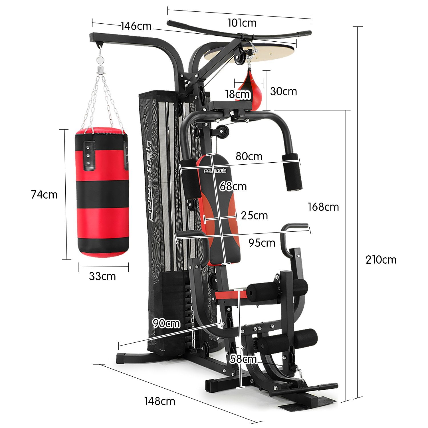 Home Gym Multi Station with Boxing Punching Bag Speed Ball Powertrain