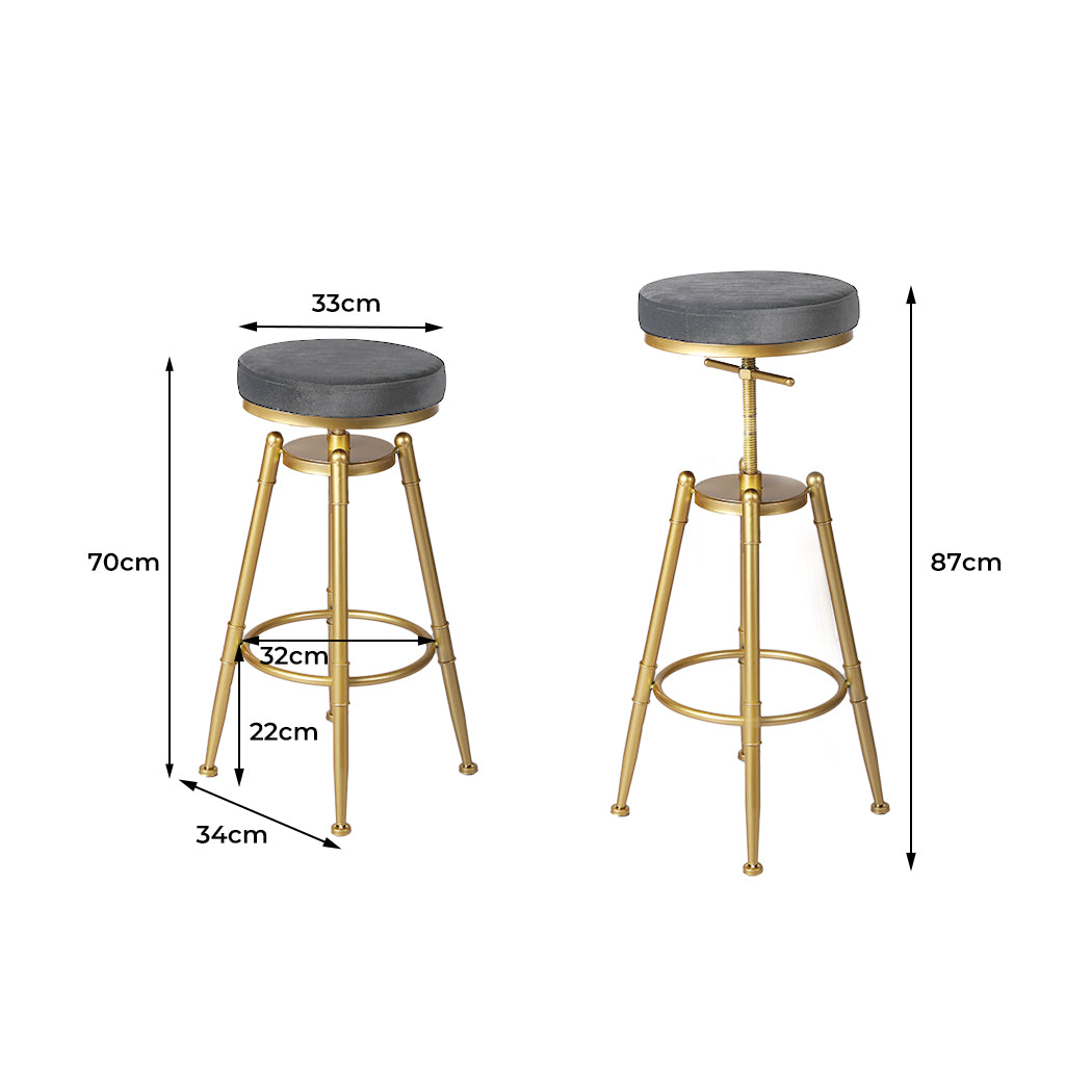 2x Bar Stools Kitchen Stool Chair Swivel Barstools Velvet Padded Seat