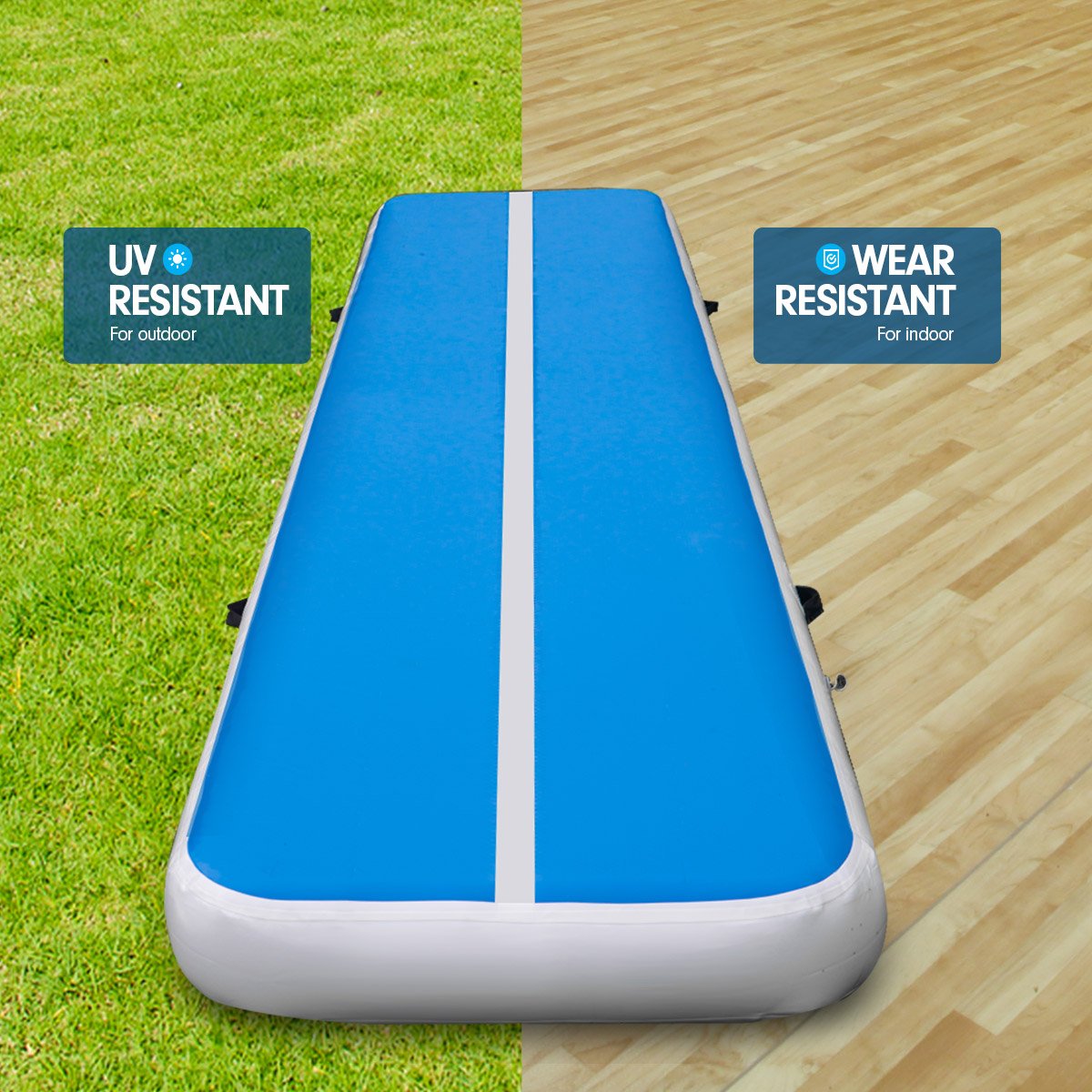 6m x 2m Air Track Gymnastics Mat Tumbling Exercise - Blue White