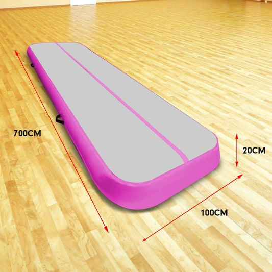 7m x 1m Air Track Inflatable Gymnastics Mat Tumbling - Grey Pink