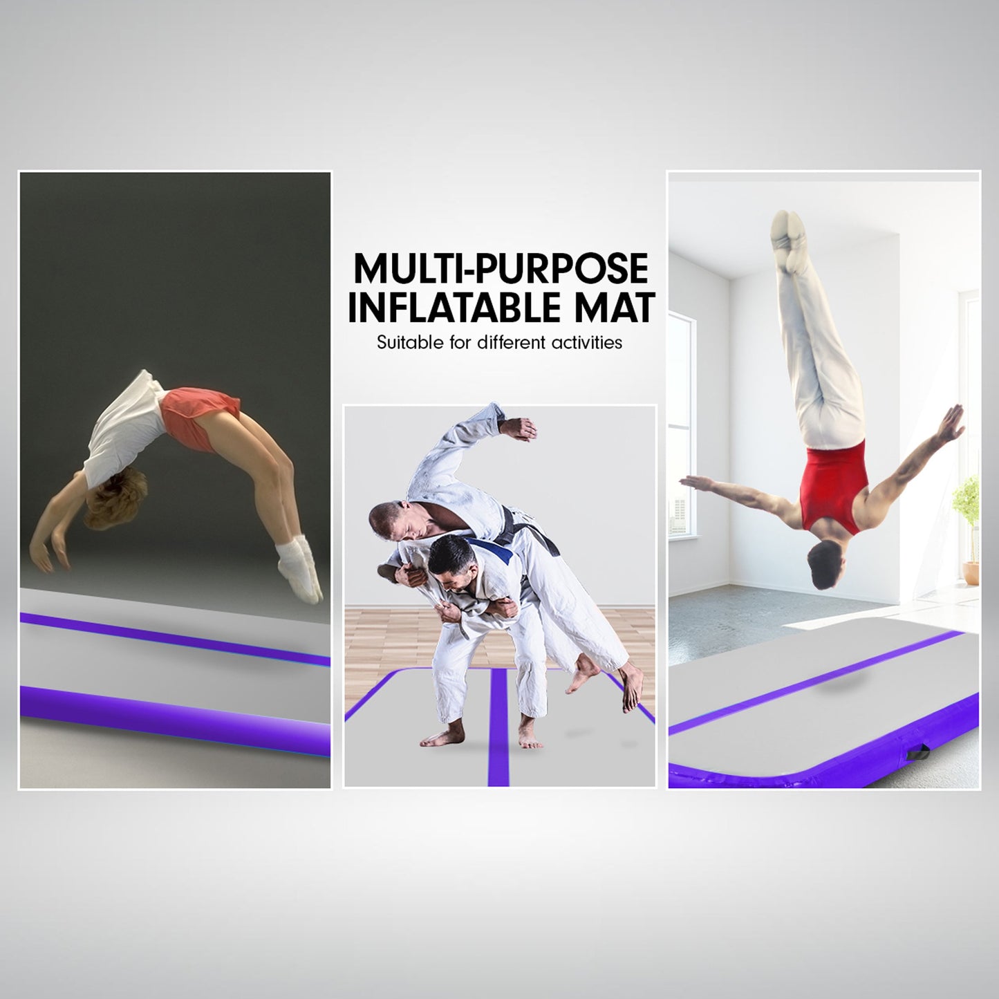 3m x 1m Air Track Inflatable Tumbling Mat Gymnastics - Purple Grey