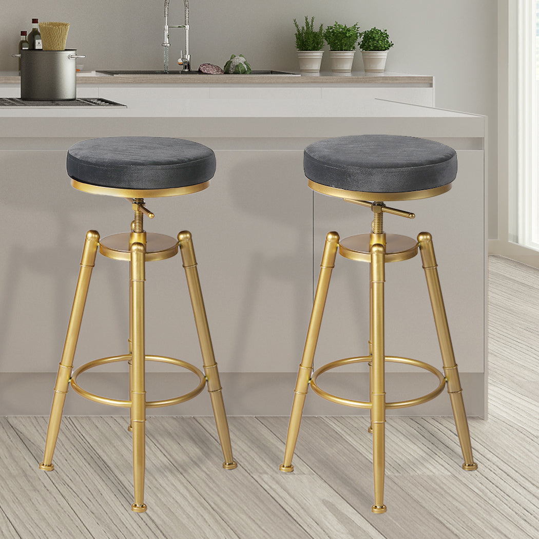 2x Bar Stools Kitchen Stool Chair Swivel Barstools Velvet Padded Seat