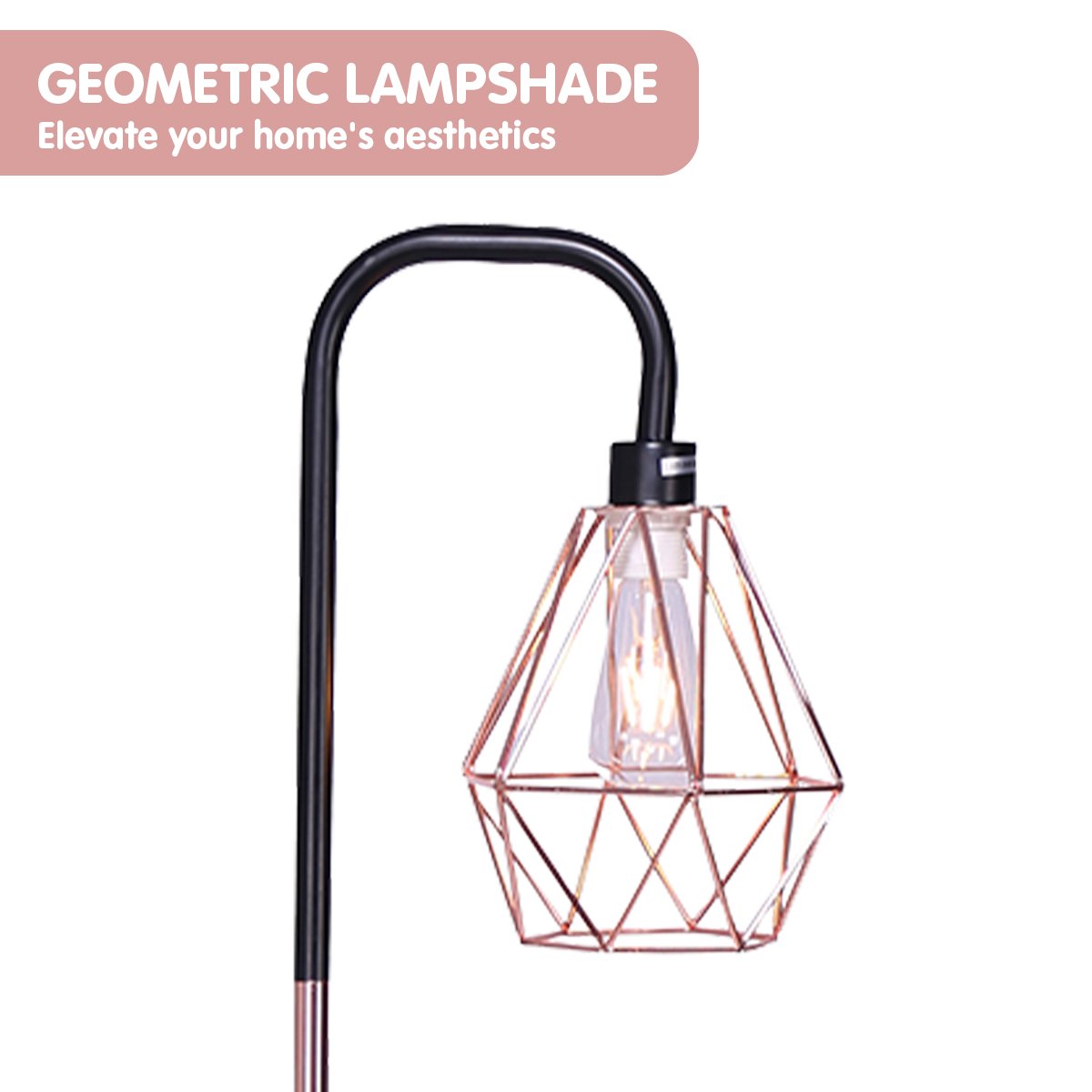 Sarantino Rose Gold Floor Lamp with Geometric Shade