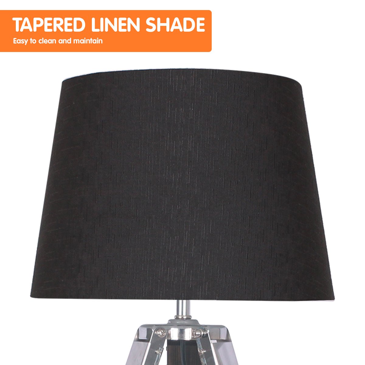 Sarantino Wooden Tripod Table Lamp With Black Taper Fabric Shade