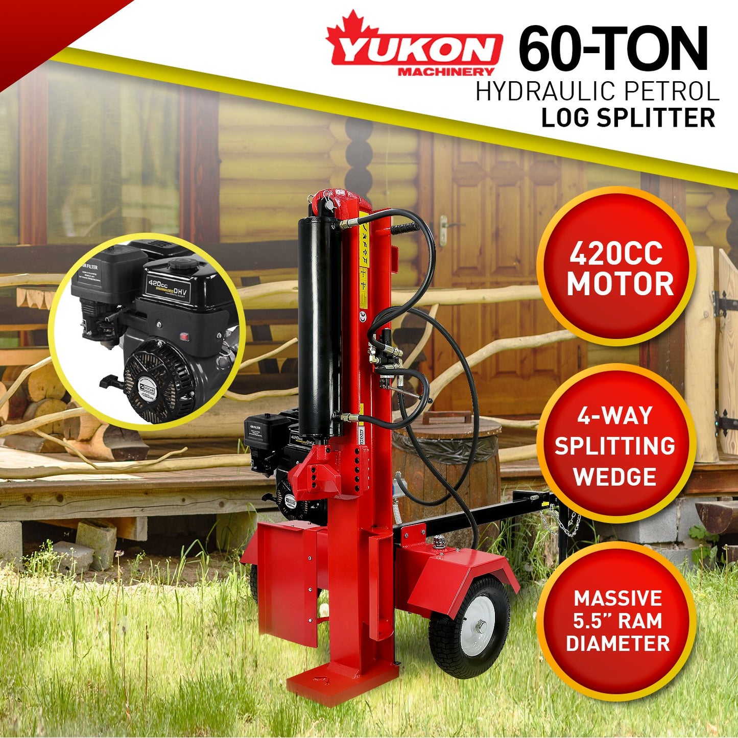 Yukon Petrol Log Splitter 60Ton