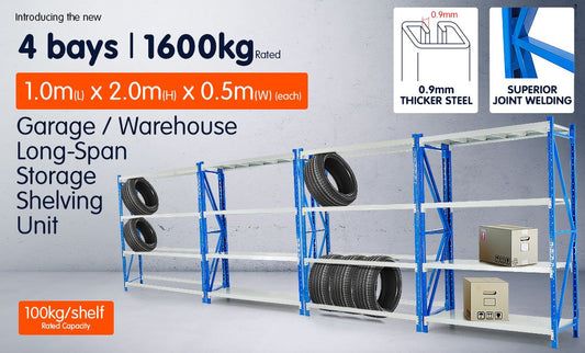 4-Bay shelving 4m-wide 400kg