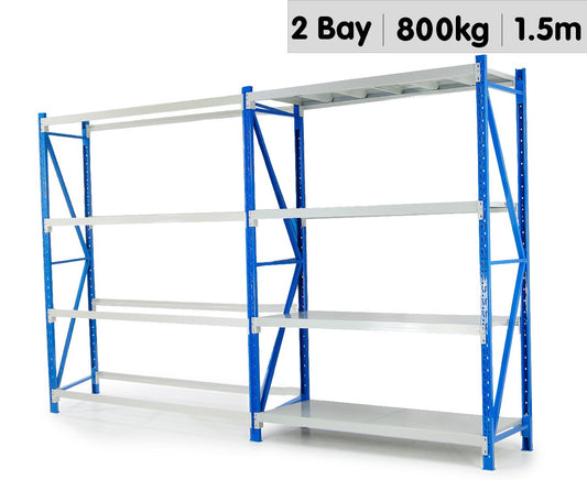 2 Bay Garage Storage Steel Rack Long Span Shelving 1.5m-wide 400kg