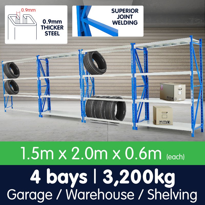 4 Bay Garage Storage Steel Rack Shelving 6.0m 800kg