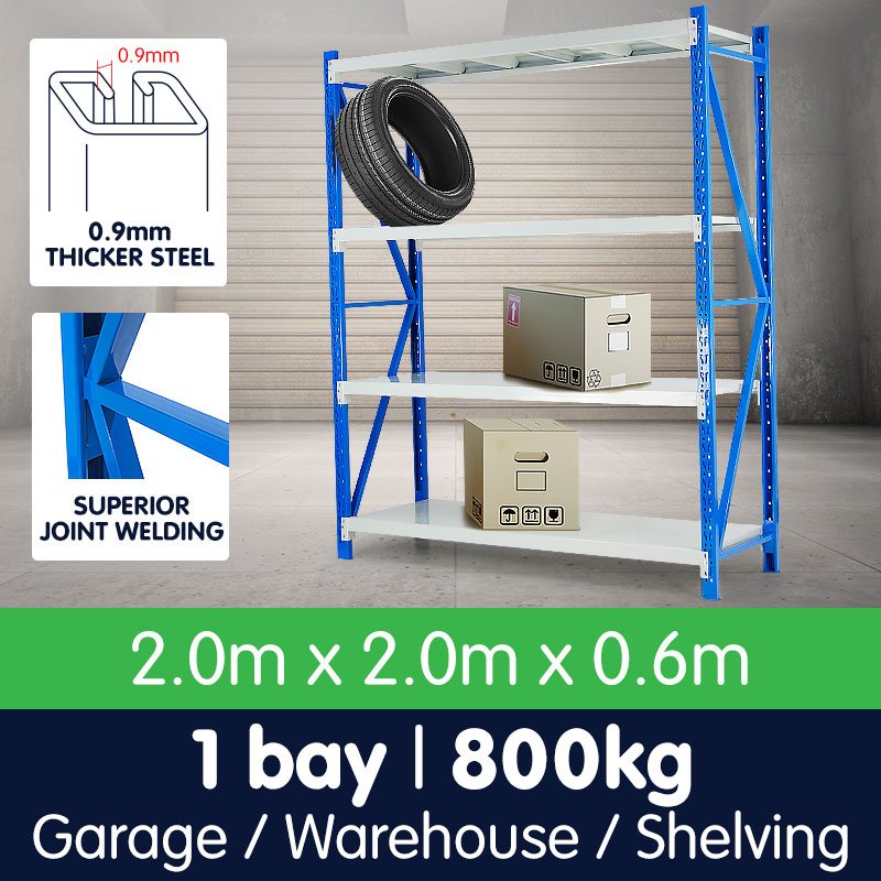 1 Bay Garage Storage Steel Rack Long Span Shelving 2.0m-wide 800kg