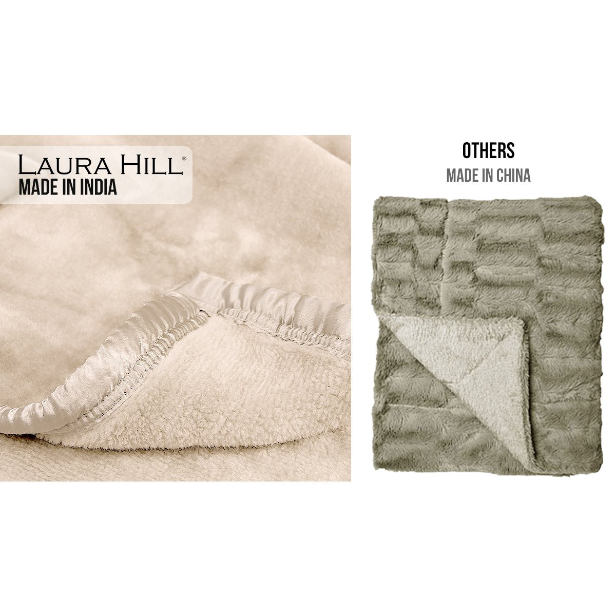 Laura Hill 600GSM Faux Mink Blanket Double-Sided Queen Size - Beige