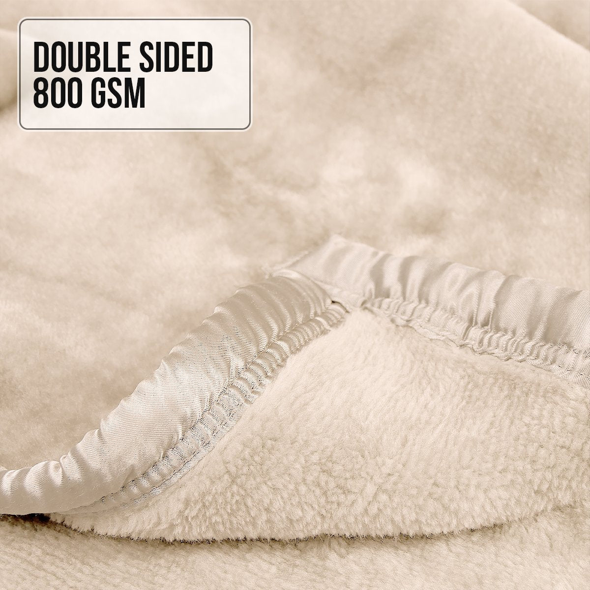 Laura Hill Faux Mink Blanket 800GSM Heavy Double-Sided - Beige