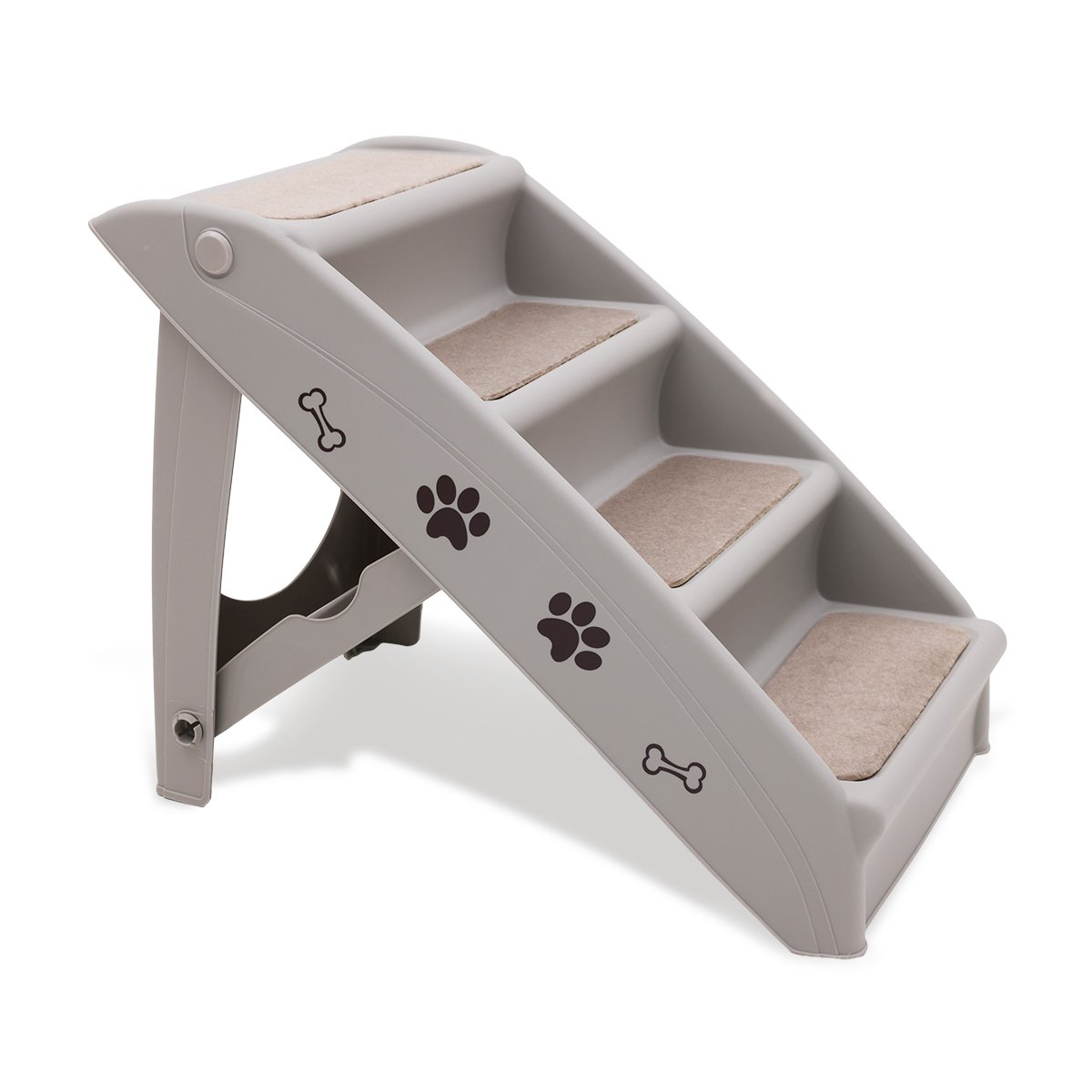 Furtastic Foldable Pet Stairs in Grey - 50cm Dog Ladder Cat Ramp with Non-Slip Mat for Indoor a