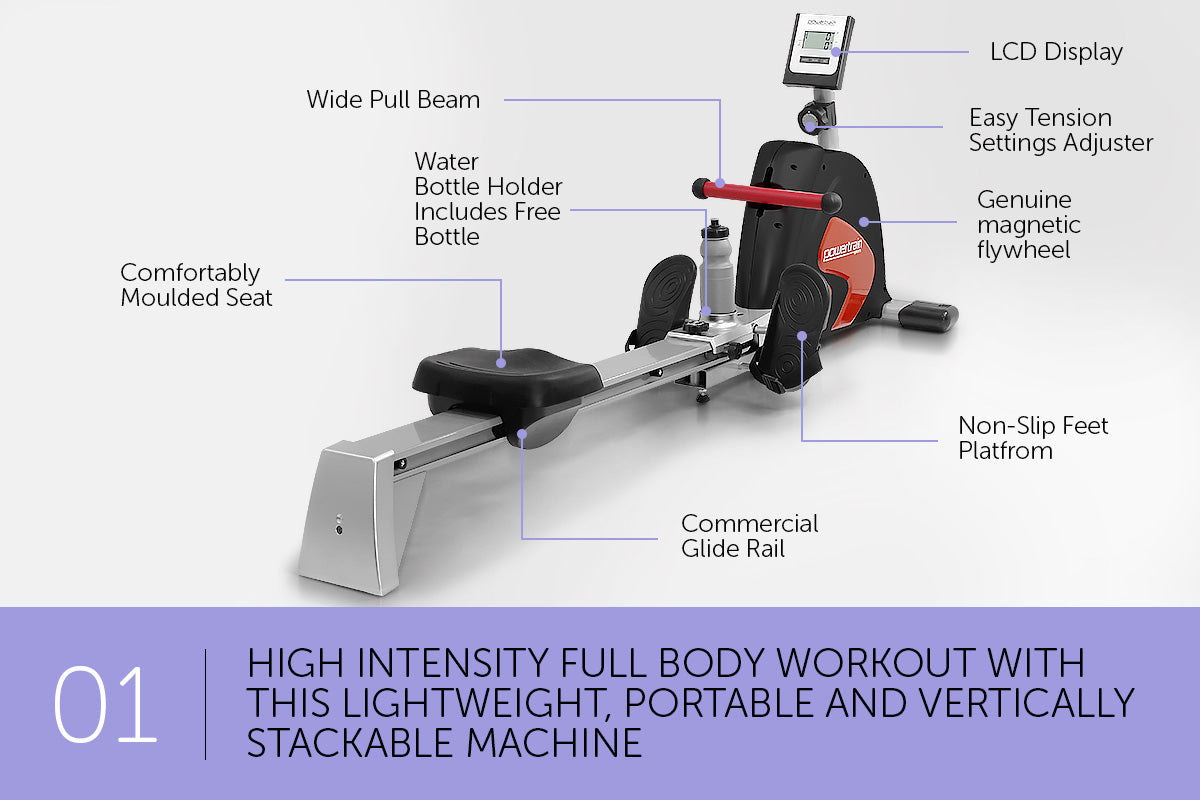 Powertrain Magnetic Flywheel Rowing Machine - Black