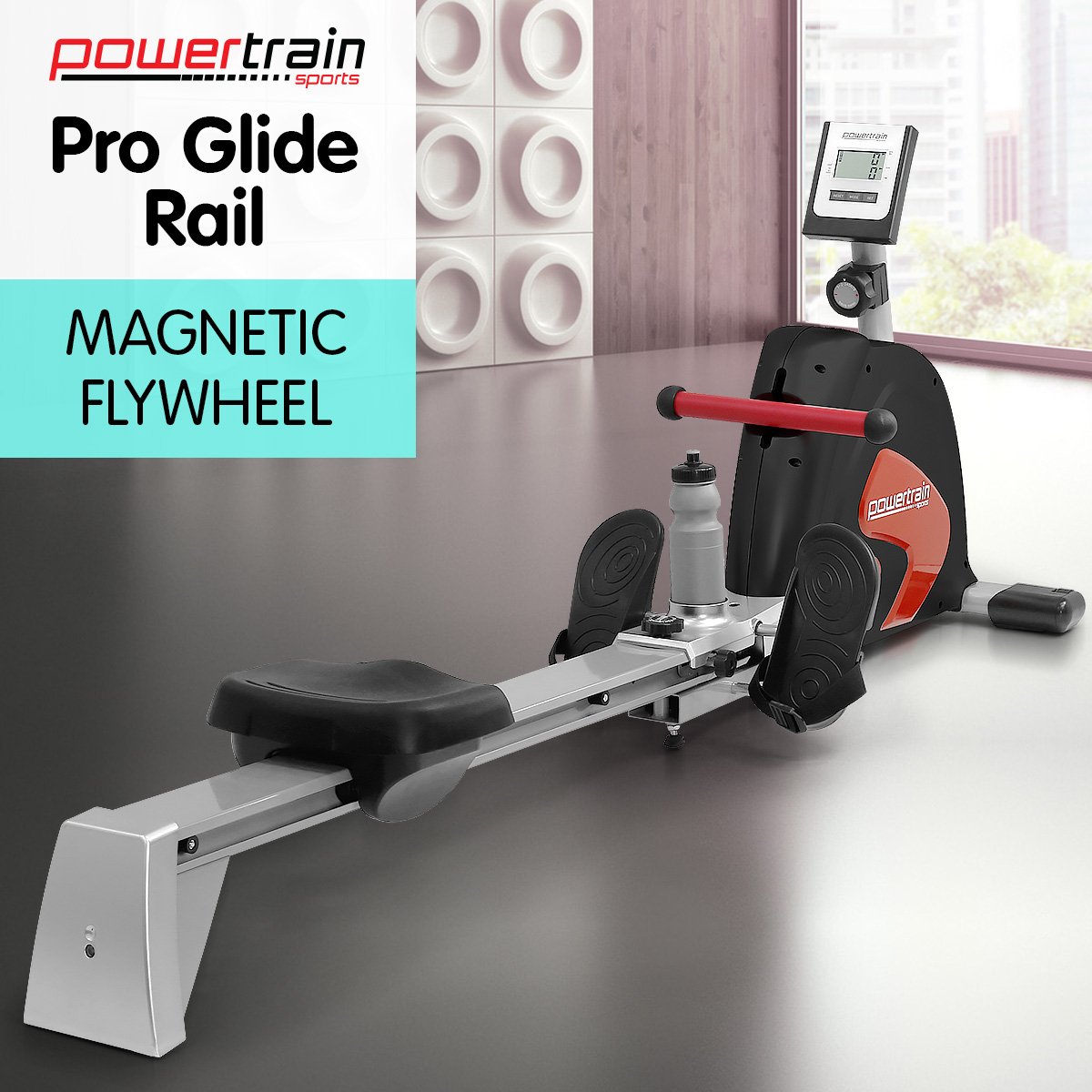 Powertrain Magnetic Flywheel Rowing Machine - Black