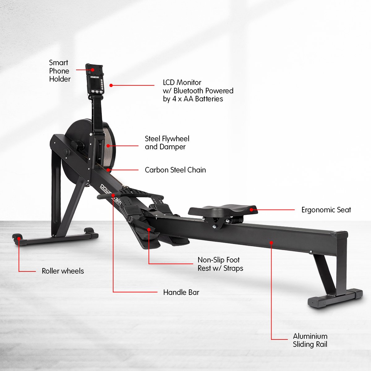 Powertrain Air Rowing Machine Resistance Rower for Home Gym Cardio