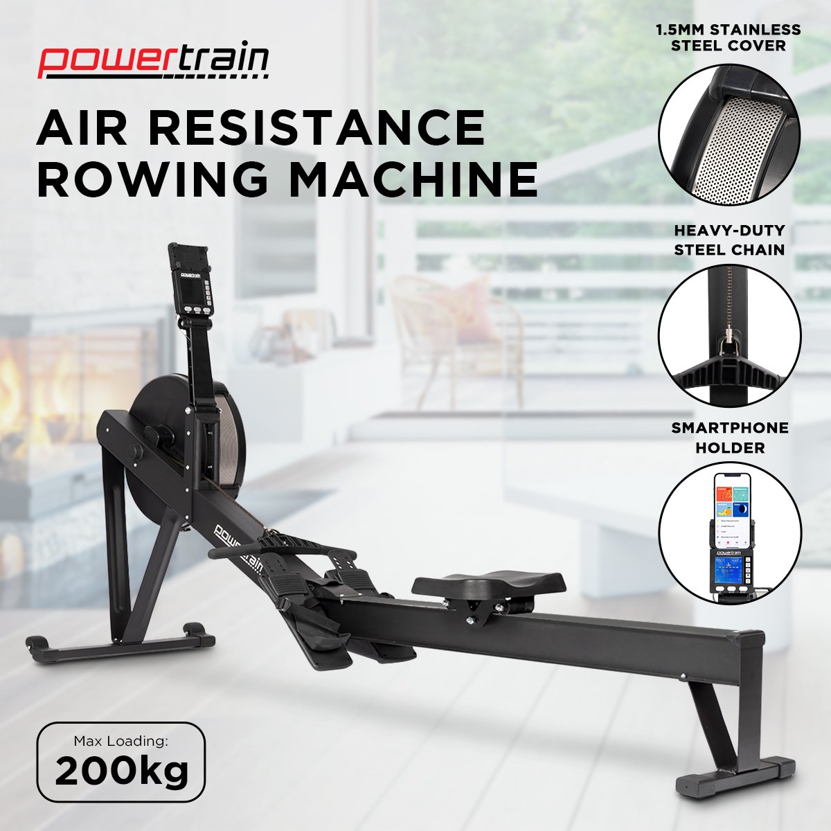 Powertrain Air Rowing Machine Resistance Rower for Home Gym Cardio