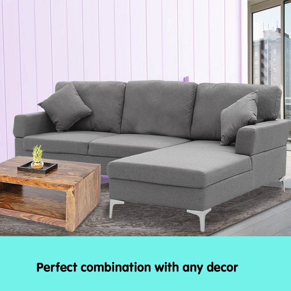 Sarantino Linen Corner Sofa Couch Lounge L-shape w/ Left Chaise D.Grey