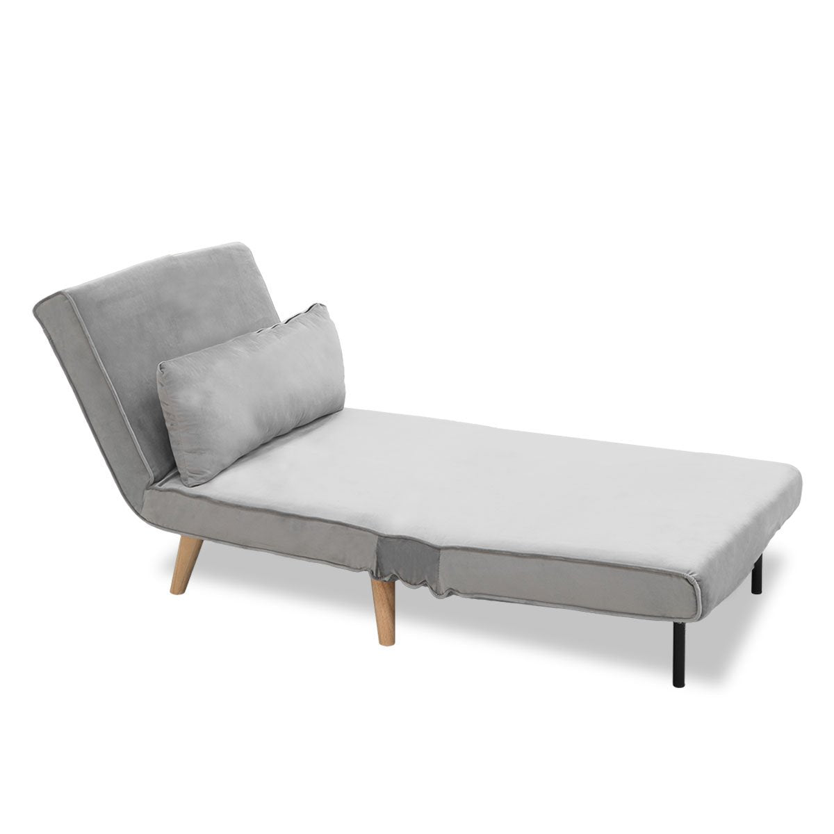 Sarantino Adjustable Chair Single Sofa Bed Faux Velvet - Light Grey