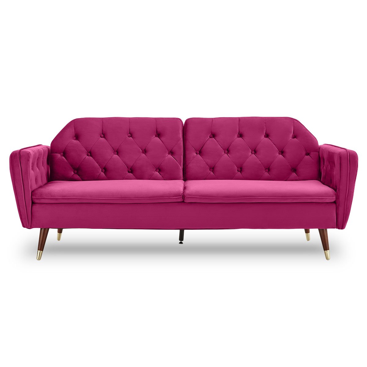 Sarantino Faux Velvet Tufted Sofa Bed Couch Futon - Burgundy