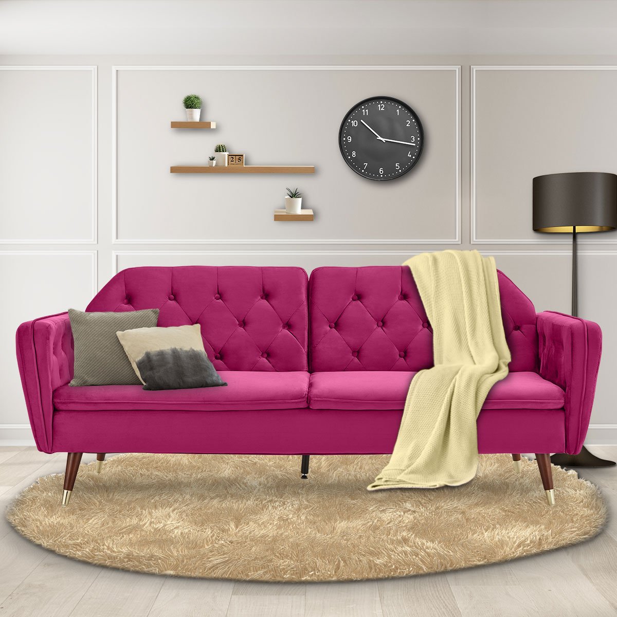 Sarantino Faux Velvet Tufted Sofa Bed Couch Futon - Burgundy