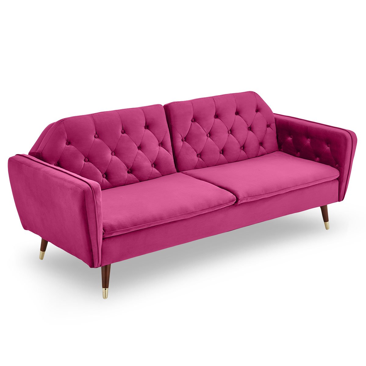 Sarantino Faux Velvet Tufted Sofa Bed Couch Futon - Burgundy