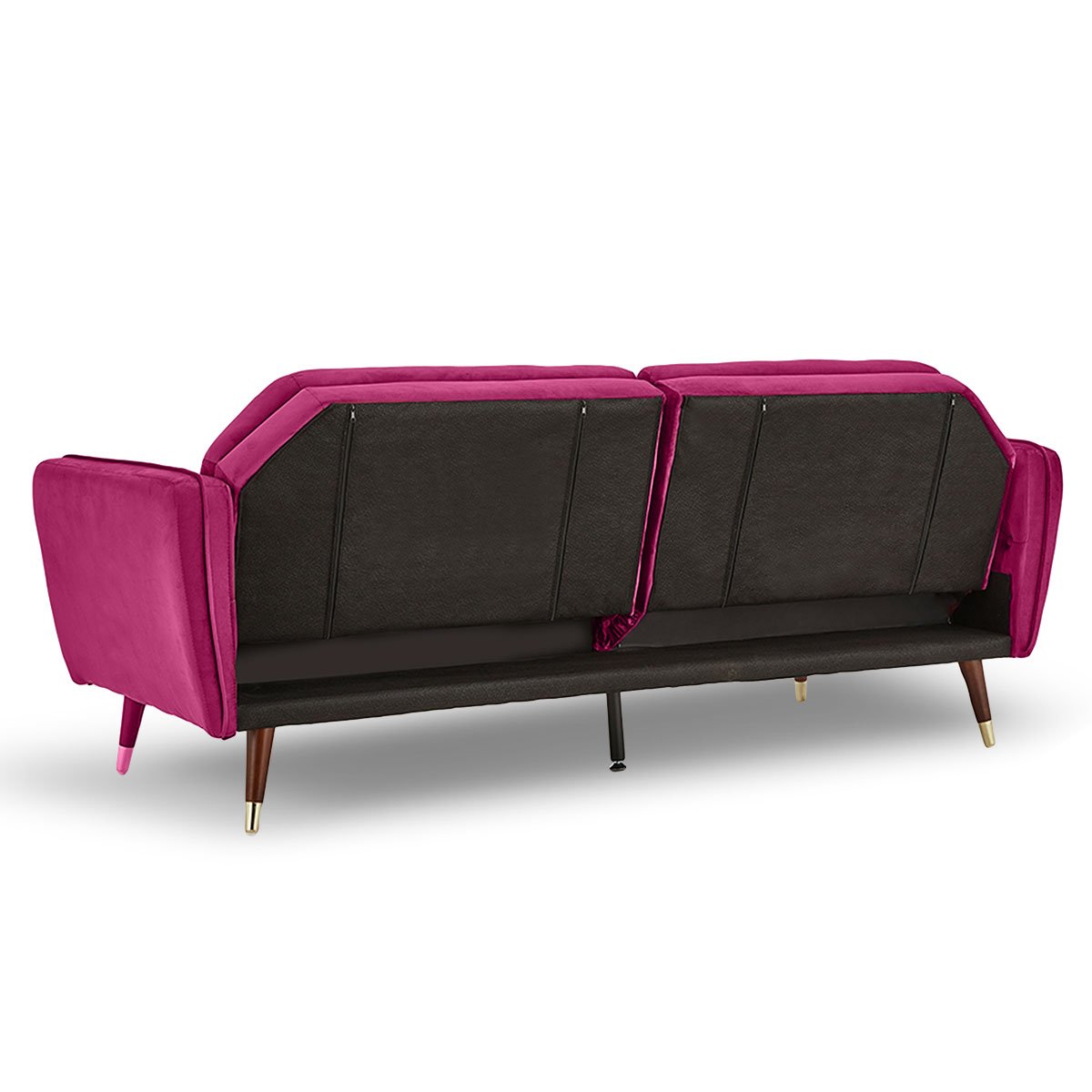 Sarantino Faux Velvet Tufted Sofa Bed Couch Futon - Burgundy