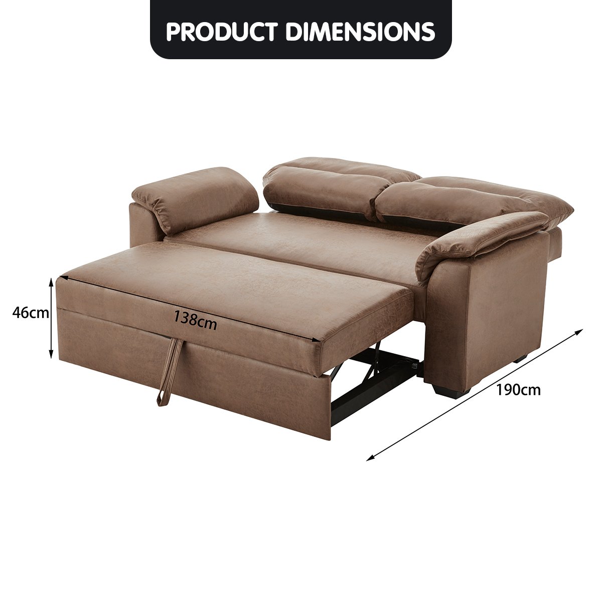 Sarantino Distressed Fabric Sofa Bed Couch Lounge - Brown