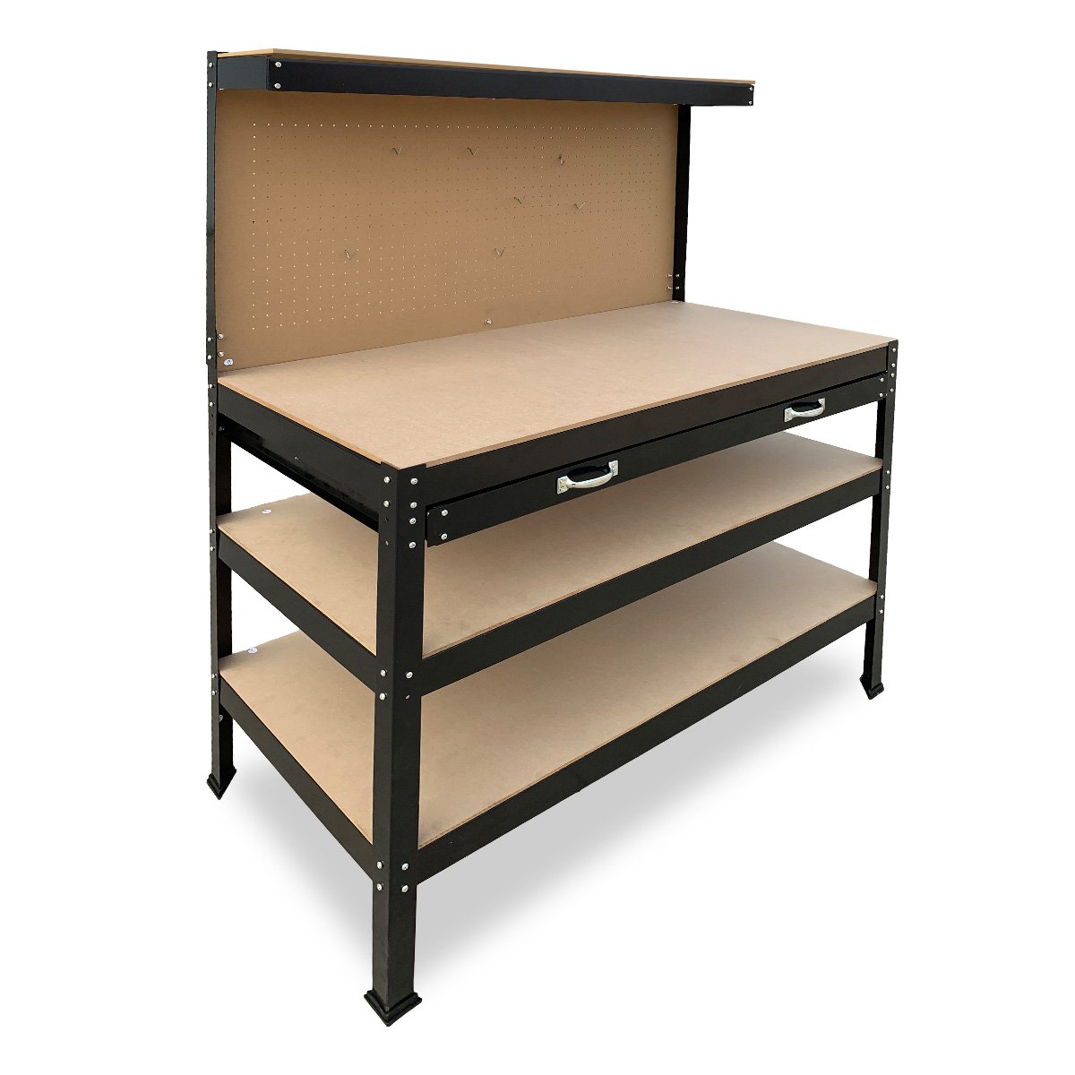 3-layer Steel Work Bench Garage Storage Table Tool Shop Shelf Pegboard Drawer