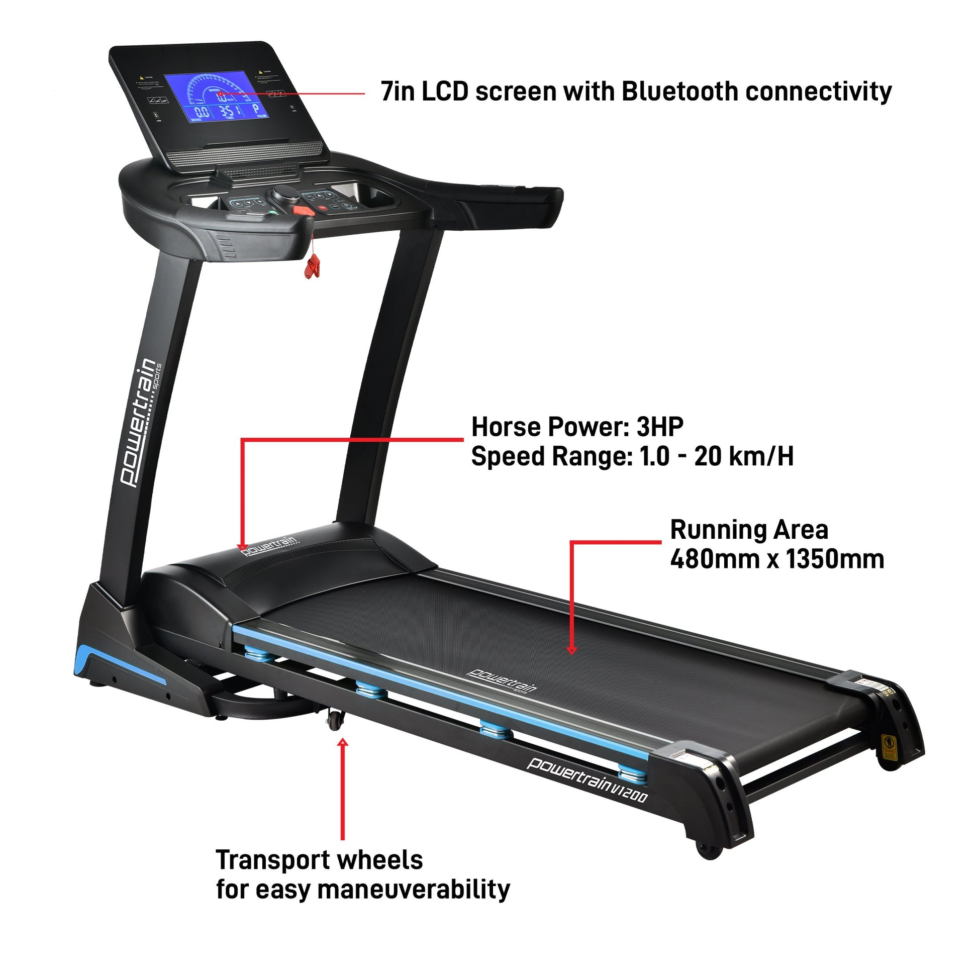 Powertrain V1200 Treadmill with Shock-Absorbing System