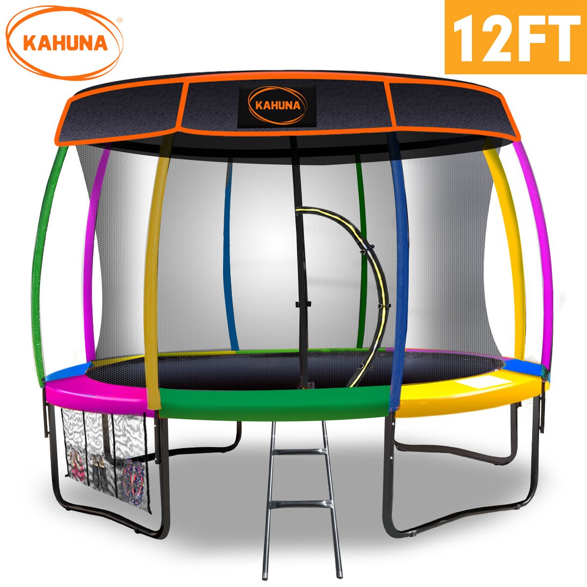 Kahuna Trampoline 12 ft with  Roof-Rainbow