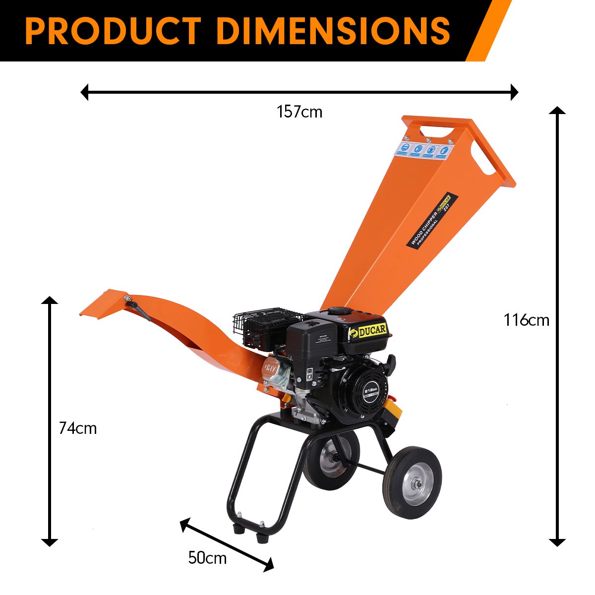 Ducar 7HP Wood Chipper Shredder Mulcher Grinder Petrol Orange