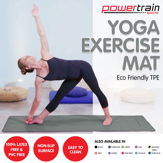 Powertrain Eco-Friendly TPE Yoga Pilates Exercise Mat 6mm - Light Grey